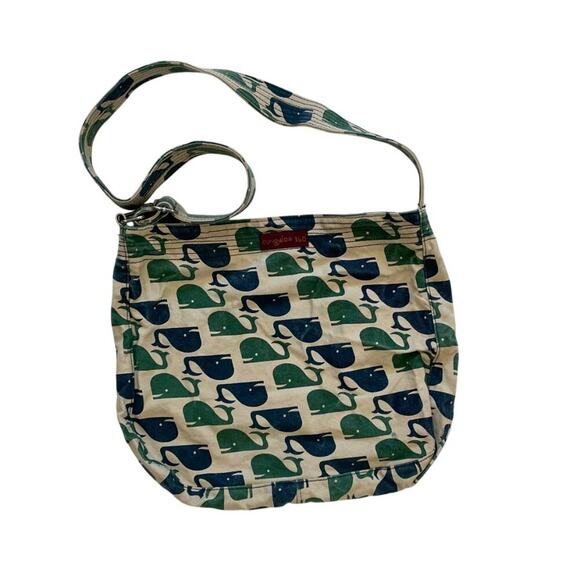 Bungalow 360 Canvas Crossbody/Shoulder/Hobo Beach Bag Blue Green Whale Print - Picture 2 of 13